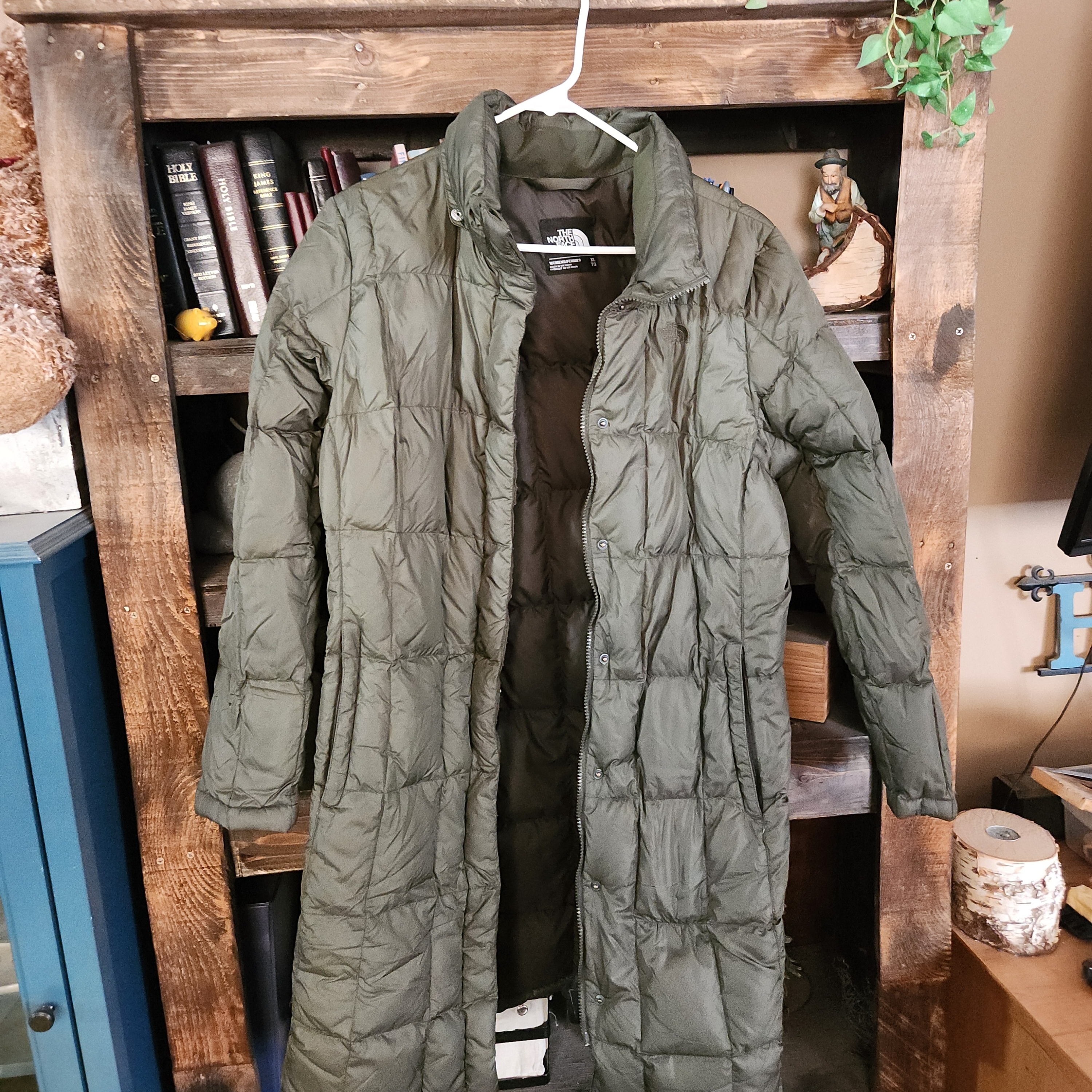 The North Face Olive Green Extra Long Puffer Jacket